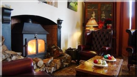 Roaring Clearview Log burner newly installed in Nicolini Reception Lounge at Craig y Nos Castle