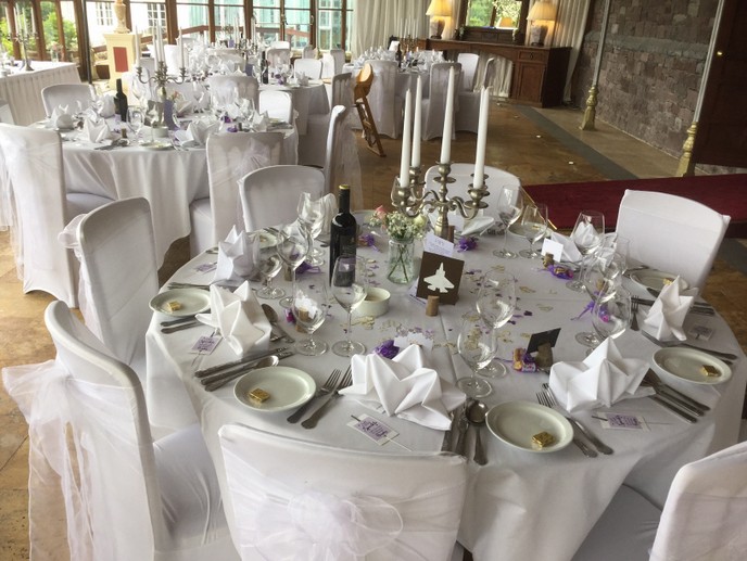 wedding recepton table all in white linen craig y nos castle