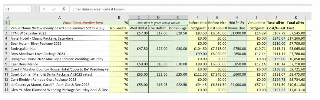 Cost Comparator in Excel