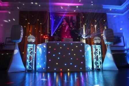 Pure Weddings DJ Evening Entertainment Package white speakers and DJ booth