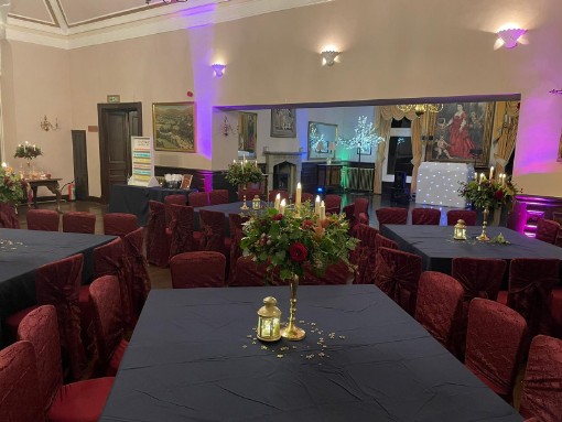 Function room at Craig y Nos Castle Burgundy and Blacm