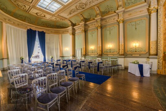 Craig y Nos Castle Theatre Auditorium showing new blue carpet 