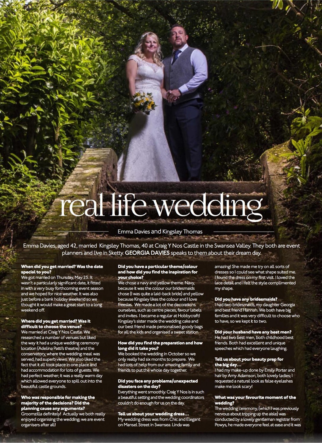 Swansea Life Magazine reivew of a Wedding at Craig y Nos Castle