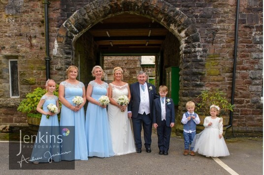 Wales Castle Wedding Venue Bridesmaids Courtyard Craig y Nos Castle