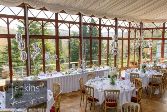 Wedding Banqueting Room Conservatory at Craig y Nos Castle by Gareth Jones Wedding Photographer