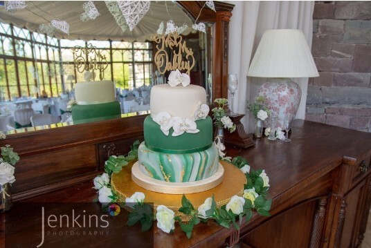 Craig y Nos Castle Conservatory Green and White Wedding Cake