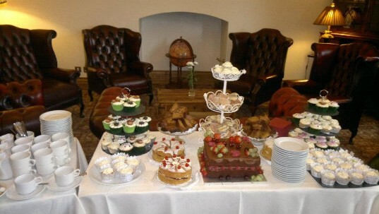 Cup Cake Display in Craig y Nos Castle's Nicolini Room at a Wedding Reception
