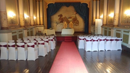 chaircovers in ceremony room theatre at Craig y Nos Castle