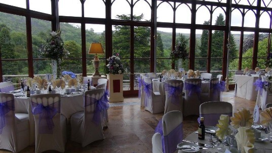 Craig y Nos Castle wedding venue near Hereford Conservatory with views over Brecon Beacons