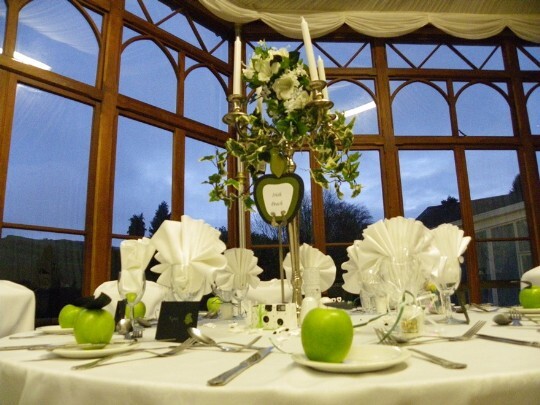 Craig y Nos Castle Wedding Venue Swansea Conservatory Wedding Breakfast apple green wedding theme