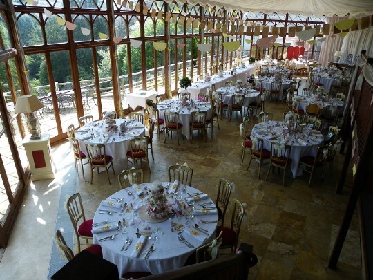 Craig y Nos Castle Wedding Venue the Conservatory with places for 120 on 10-12 round tables