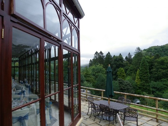 Craig y Nos Castle Wedding Venue Swansea as seeon on balcony outside the Conservatory
