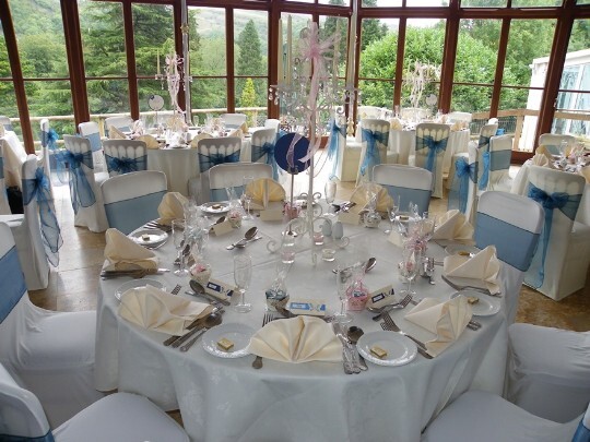 Craig y Nos Castle Wedding Venue South Wales the Conservatory set up for the Wedding Breakfast