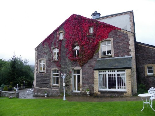 Rear of Craig y Nos Castle theatre, terrace and paths