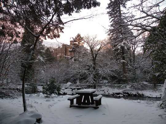 Craig y Nos Castle Wedding Venue in snow for a Winter Wedding