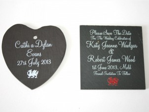 Inigo Jones Slateworks personalised black slate table mat and heart shaped badge