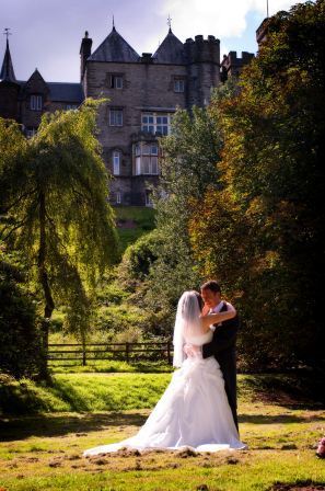 Wedding Venue South Wales, Bride and Groom in lower gardens of Craig y Nos Castle