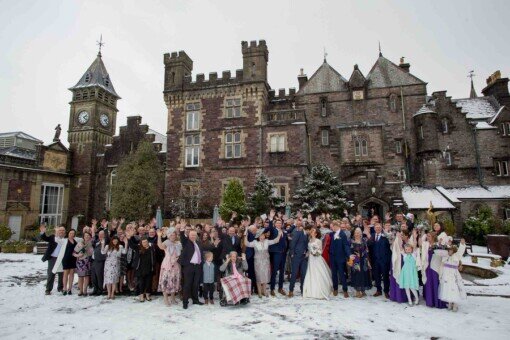 A winter wedding Craig y  Nos  Castle Courtyard