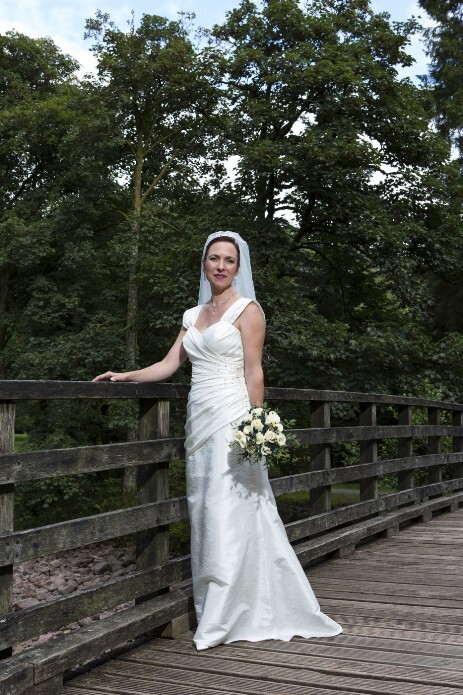 Wedding Photography by Nigel Pullen Photography, Bride on Bridge in Craig y Nos Country Park