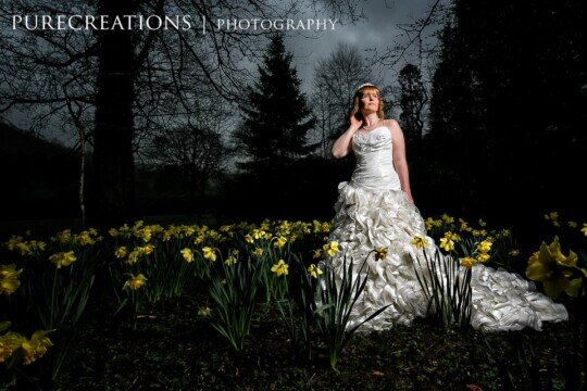 Craig y Nos Castle bride in lower gardens by Pure Creations Wedding Photography